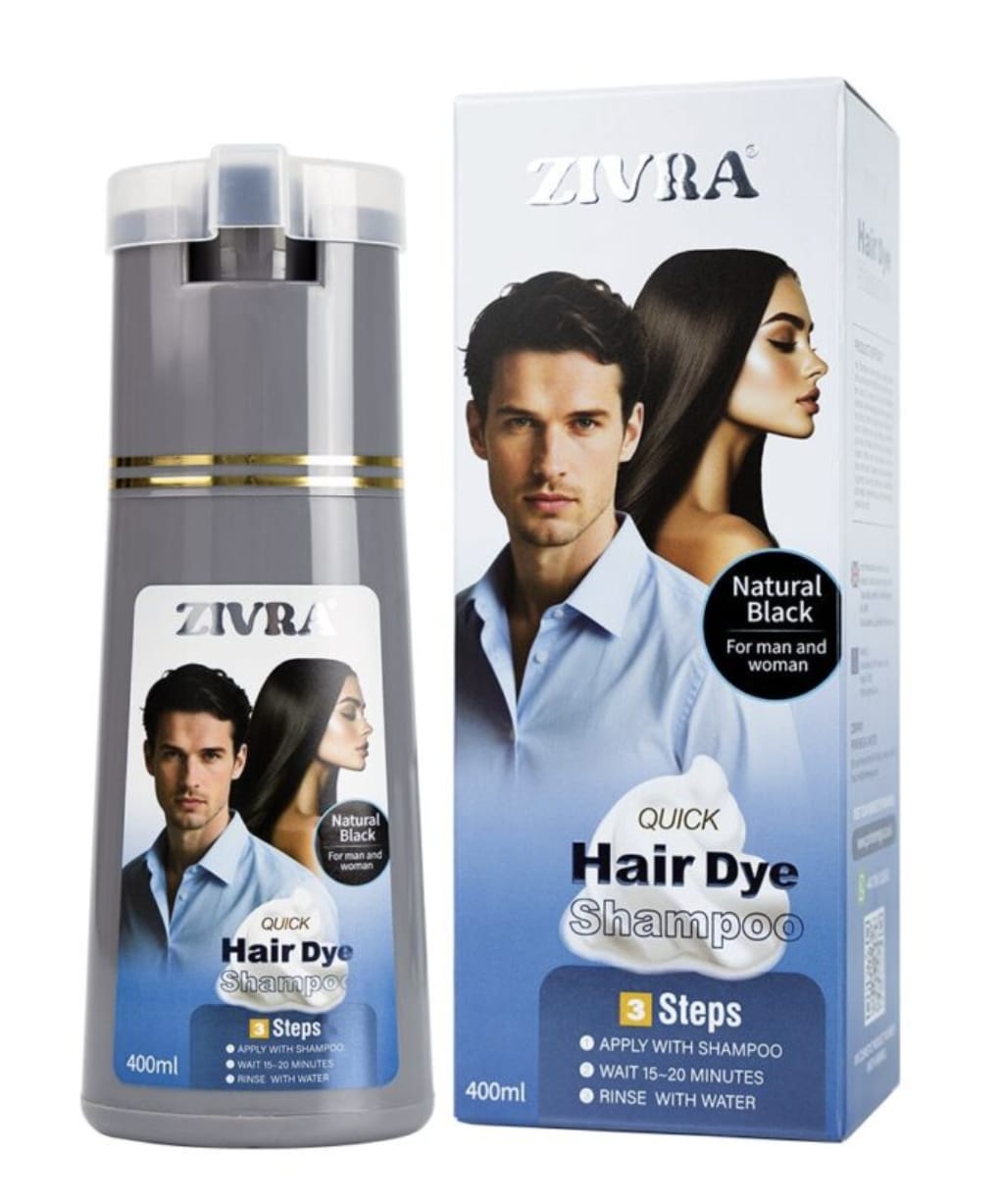 ZIVRA 400ml Instant Hair Color Shampoo – Natural Black & Dark Brown Hair Dye for Men & Women