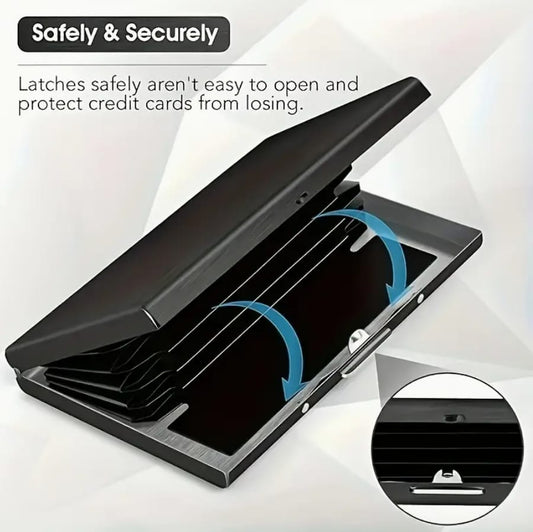 Blocking Card Holder for Men – Slim Black Metal Wallet with RFID Protection, Polished Finish, Multiple Compartments