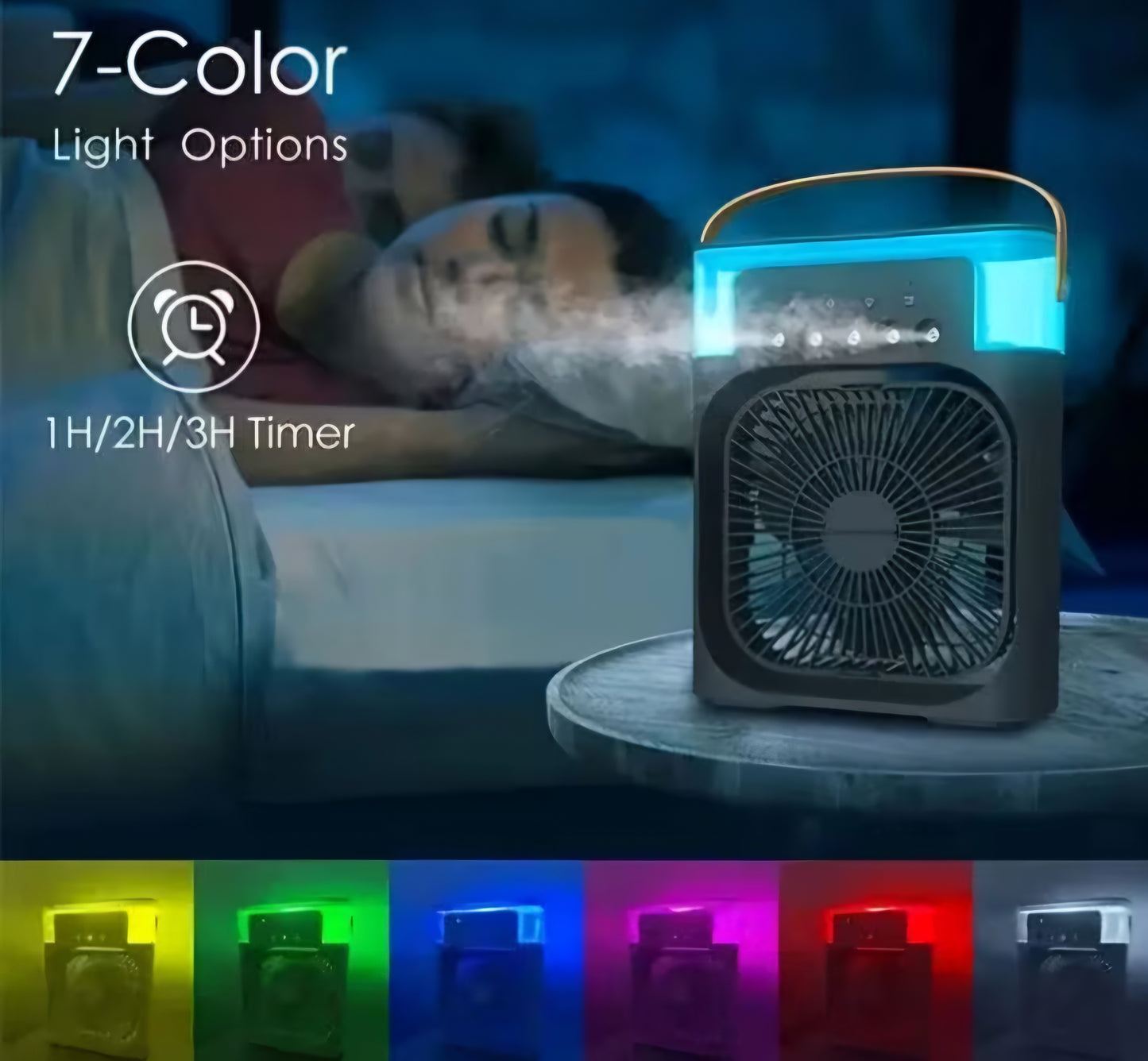 3-in-1 Portable Air Cooler Fan with Mist Spray & LED Lights – USB Mini Desk Cooling Fan, Quiet & Rechargeable for Home or Office