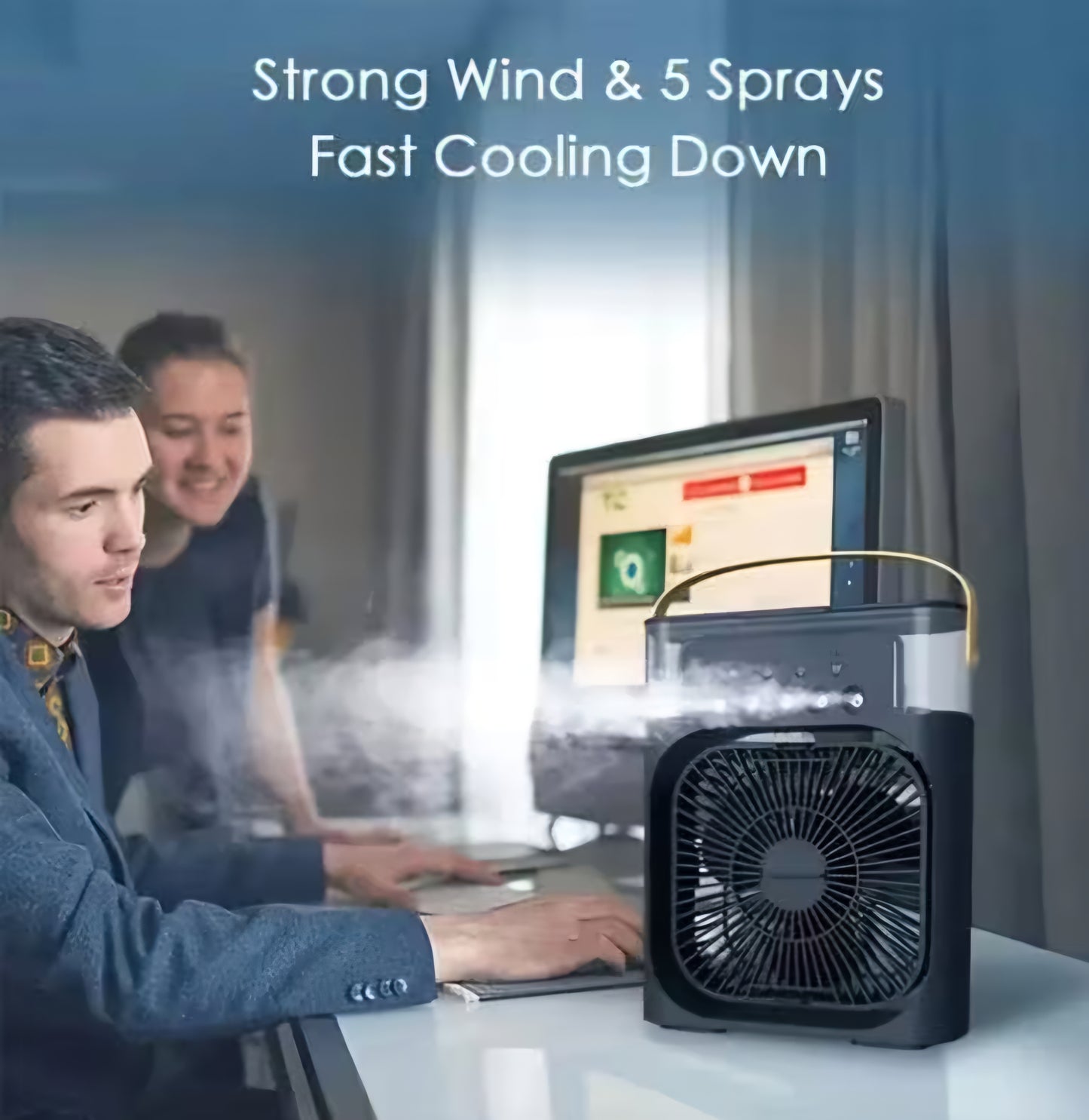 3-in-1 Portable Air Cooler Fan with Mist Spray & LED Lights – USB Mini Desk Cooling Fan, Quiet & Rechargeable for Home or Office