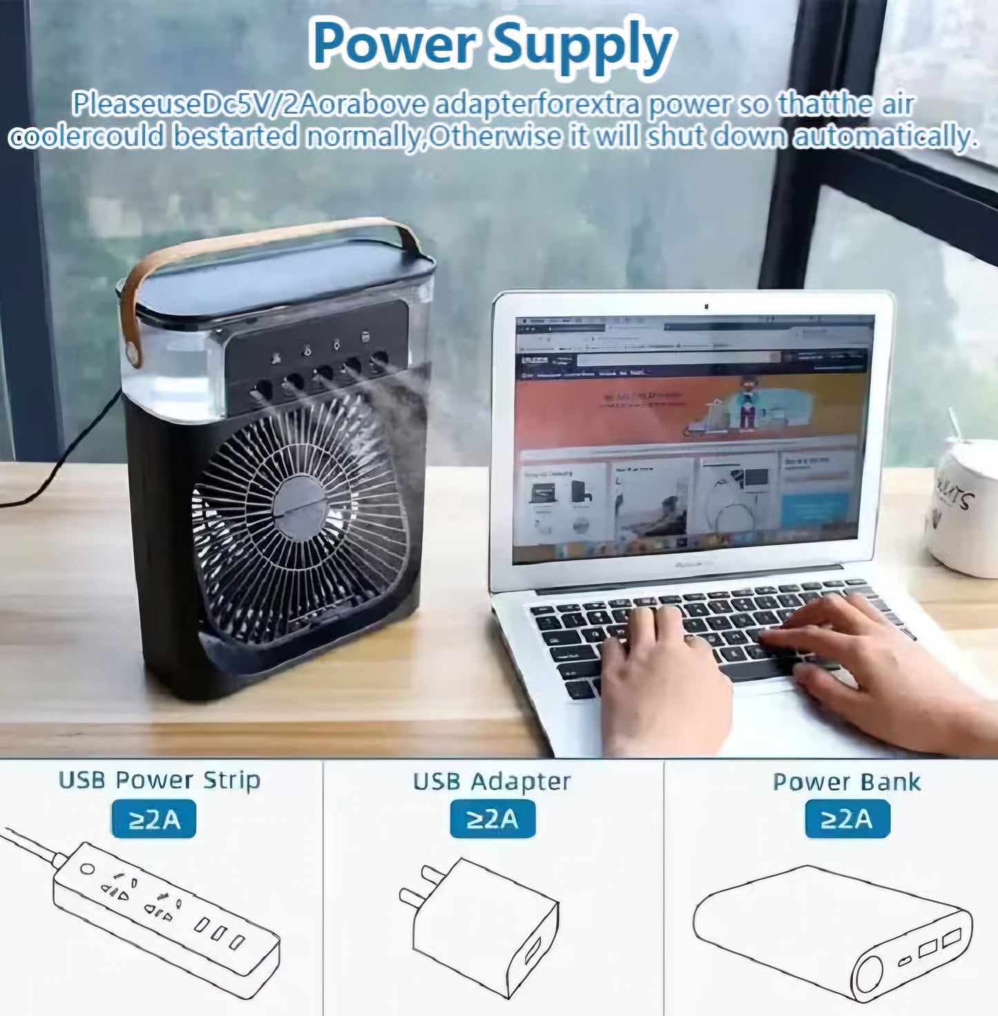 3-in-1 Portable Air Cooler Fan with Mist Spray & LED Lights – USB Mini Desk Cooling Fan, Quiet & Rechargeable for Home or Office