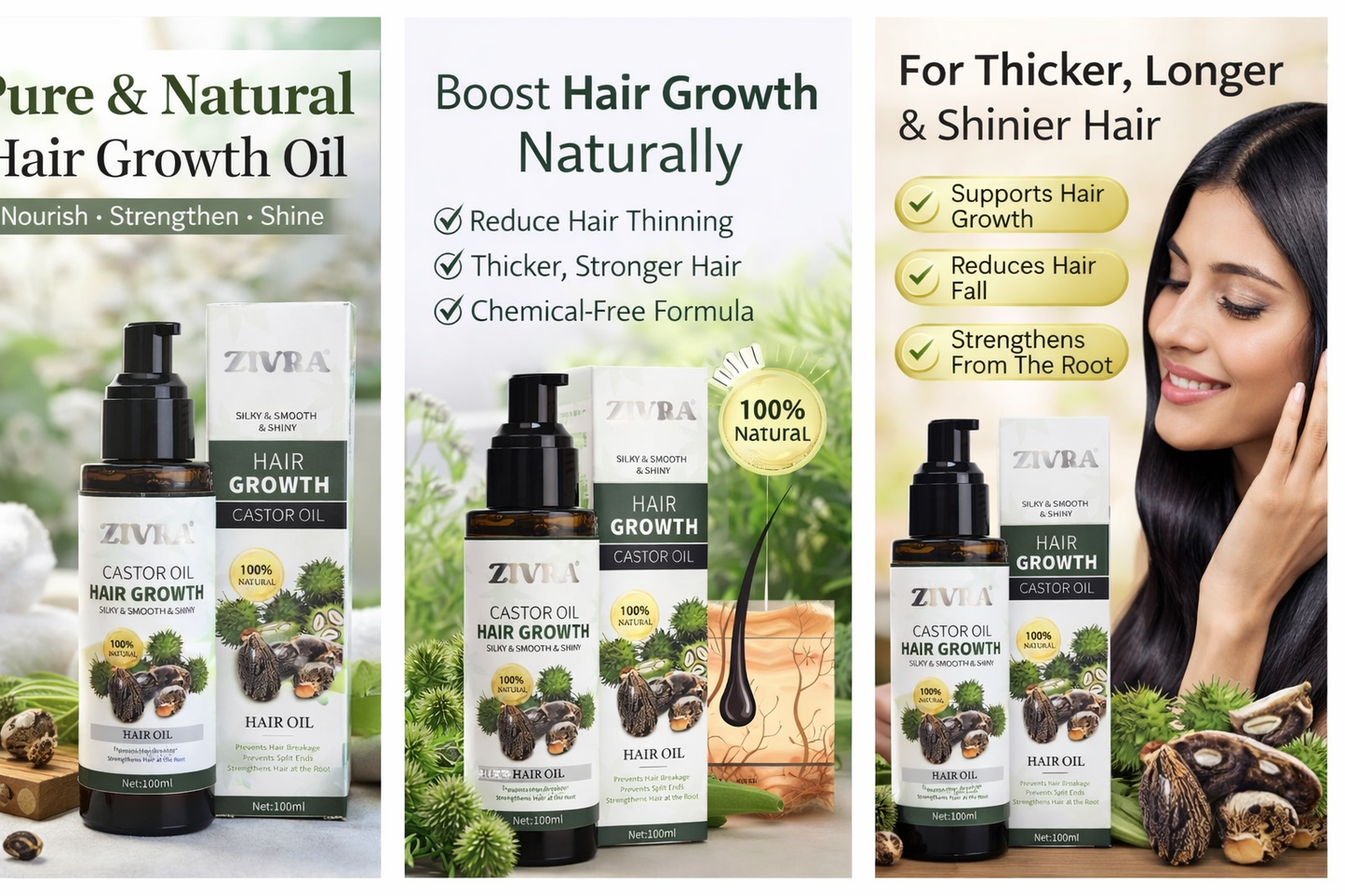 ZIVRA Pure & Natural Hair Growth Oil with Castor Oil – Promotes Healthy, Strong & Shiny Hair
