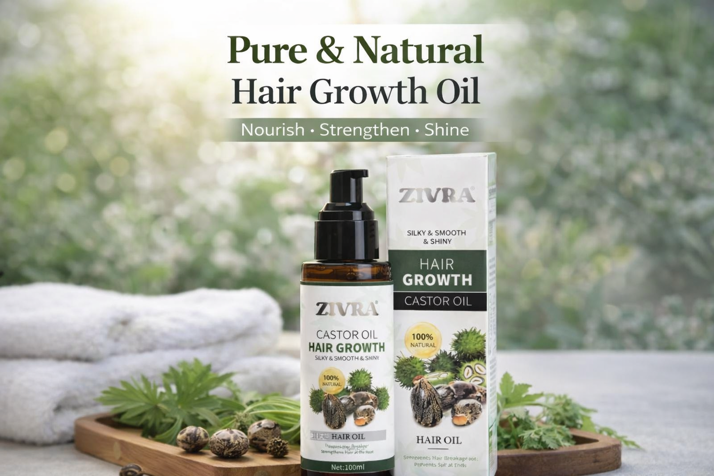 ZIVRA Pure & Natural Hair Growth Oil with Castor Oil – Promotes Healthy, Strong & Shiny Hair