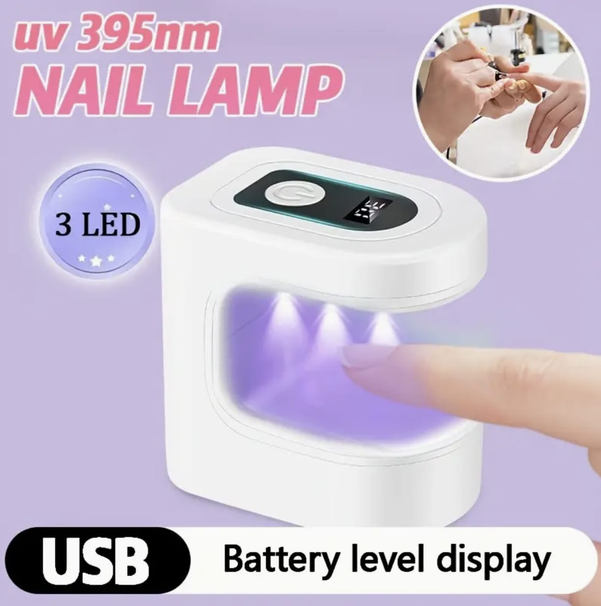 Mini Portable Nail Lamp – USB Rechargeable 395nm LED for Gel & Nail Polish, Compact for Home, Salon & Travel