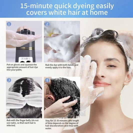 ZIVRA 400ml Instant Hair Color Shampoo – Natural Black & Dark Brown Hair Dye for Men & Women