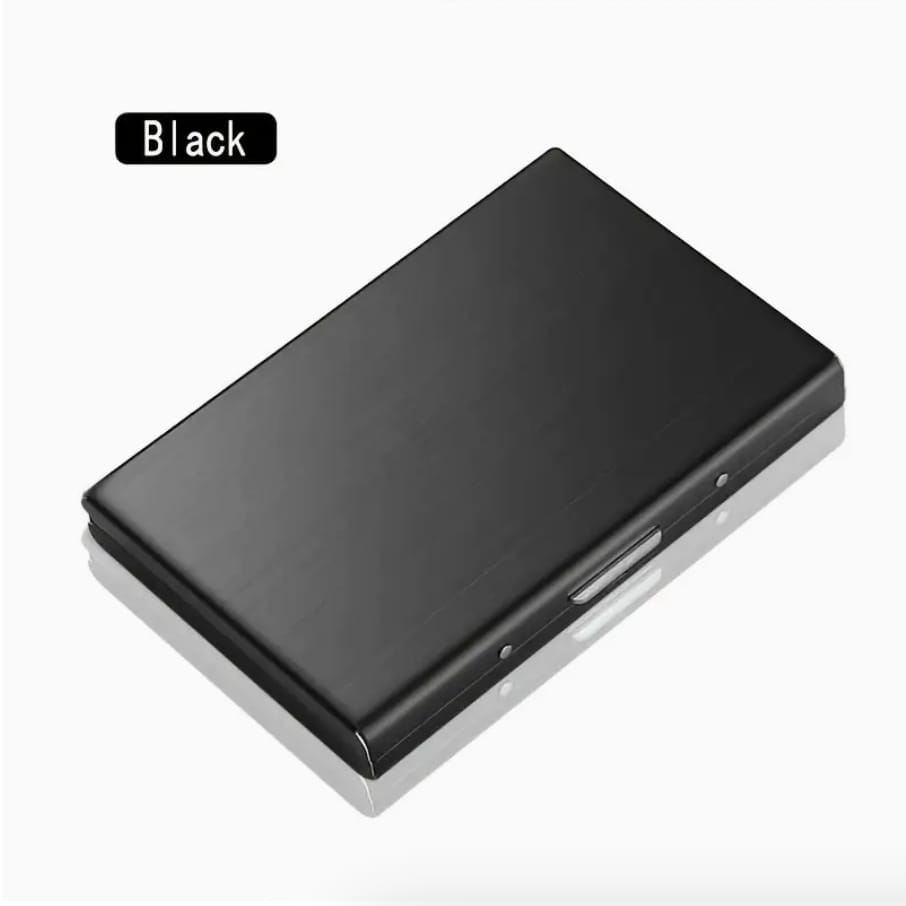 Blocking Card Holder for Men – Slim Black Metal Wallet with RFID Protection, Polished Finish, Multiple Compartments