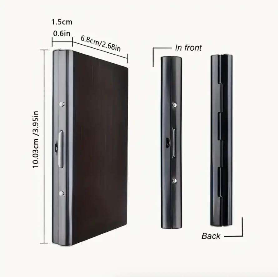 Blocking Card Holder for Men – Slim Black Metal Wallet with RFID Protection, Polished Finish, Multiple Compartments