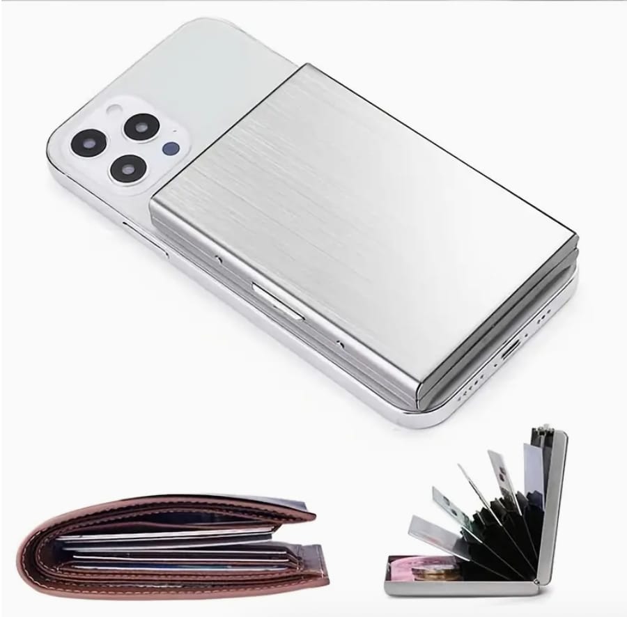 Blocking Card Holder for Men – Slim Black Metal Wallet with RFID Protection, Polished Finish, Multiple Compartments